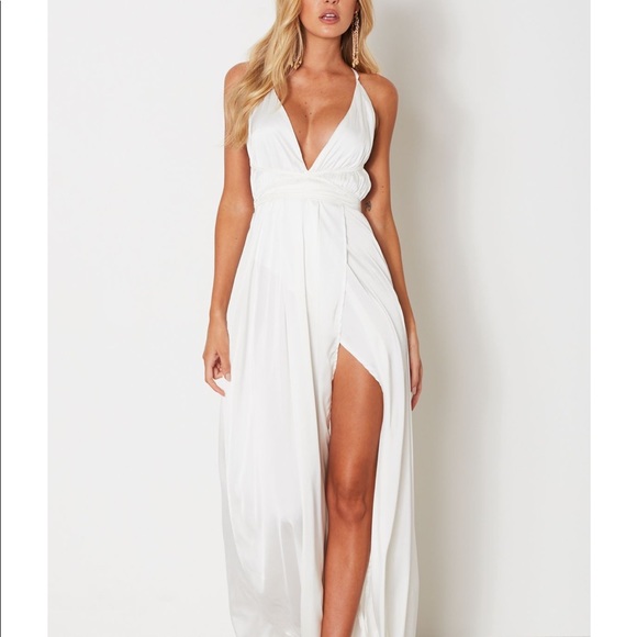 white silk formal dress